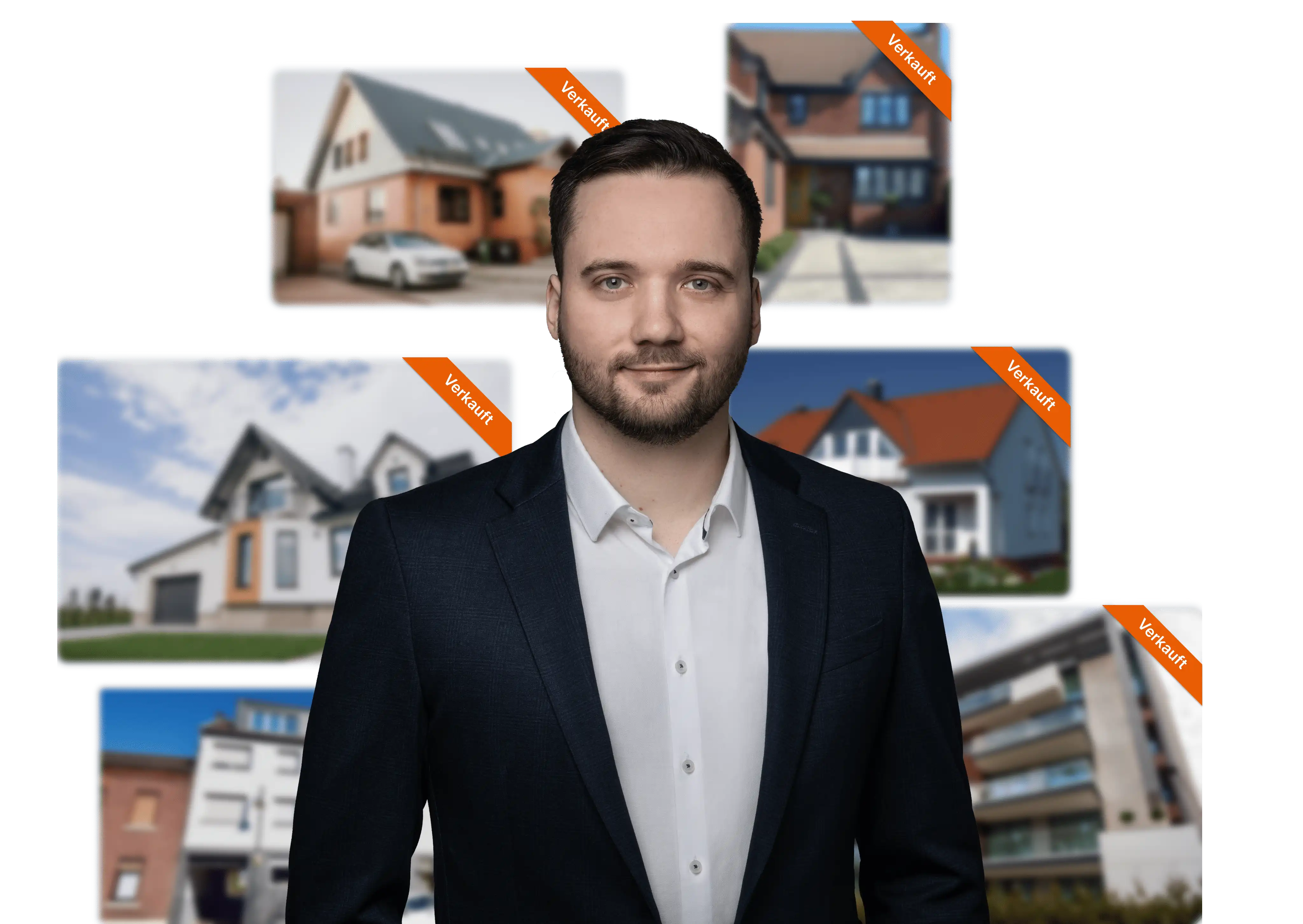 Leon Jakobs vor Referenzen der erfolgreich verkauften Immobilien